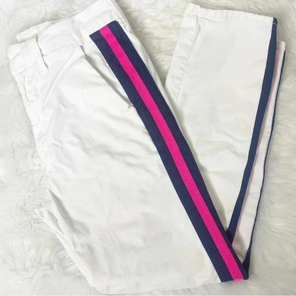 Mother The Straight Ankle Prep White Cropped Jeans Chalk Racer Stripe Size 27 - Picture 10 of 10
